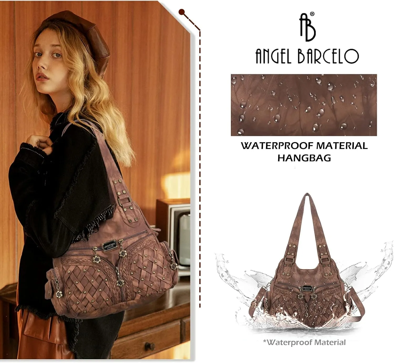 Angel Barcelo Purses and Handbags Women Tote Shoulder Top Handle Satchel Hobo Bags Fashion Washed PU Leather Purse