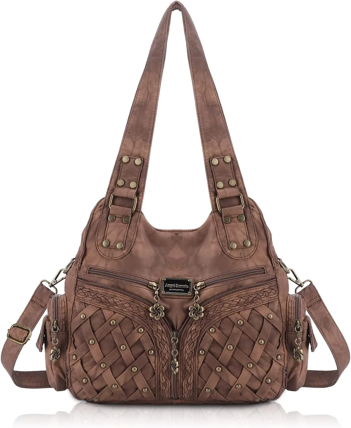 Angel Barcelo Purses and Handbags Women Tote Shoulder Top Handle Satchel Hobo Bags Fashion Washed PU Leather Purse