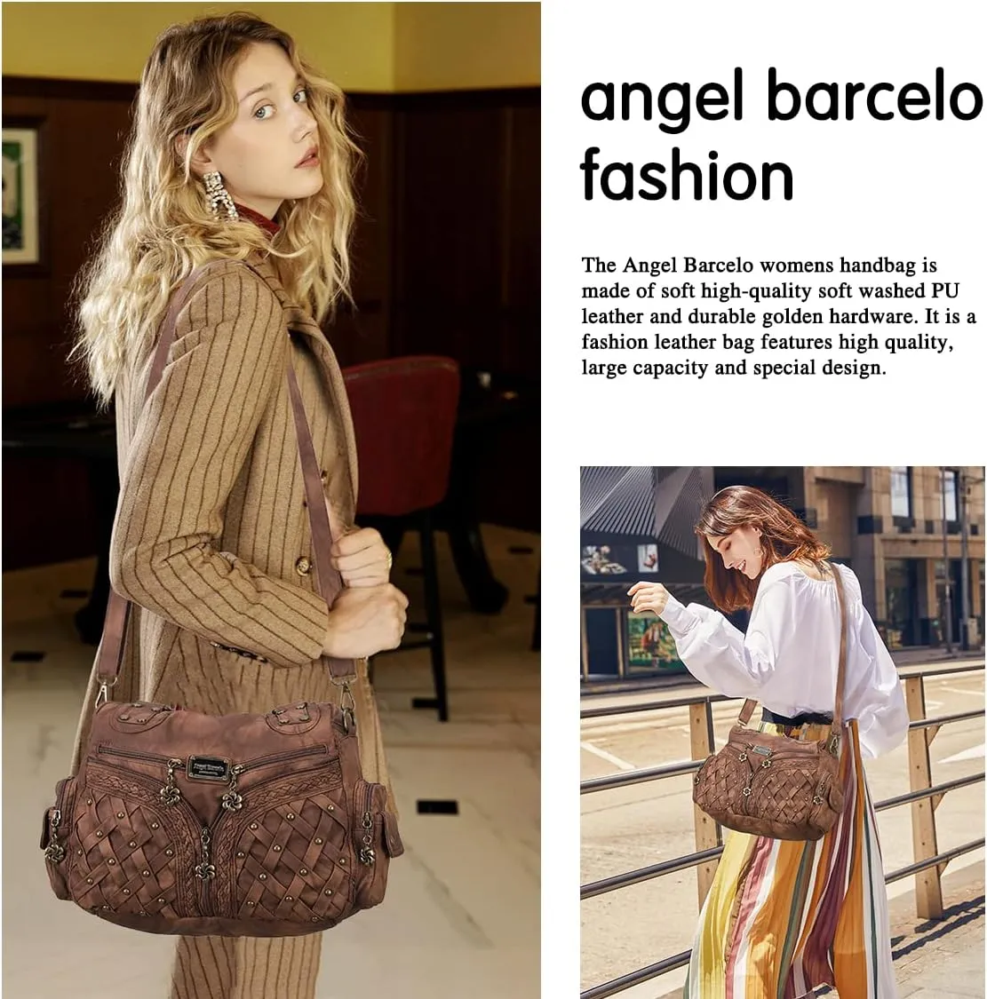 Angel Barcelo Purses and Handbags Women Tote Shoulder Top Handle Satchel Hobo Bags Fashion Washed PU Leather Purse