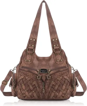 Angel Barcelo Purses and Handbags Women Tote Shoulder Top Handle Satchel Hobo Bags Fashion Washed PU Leather Purse