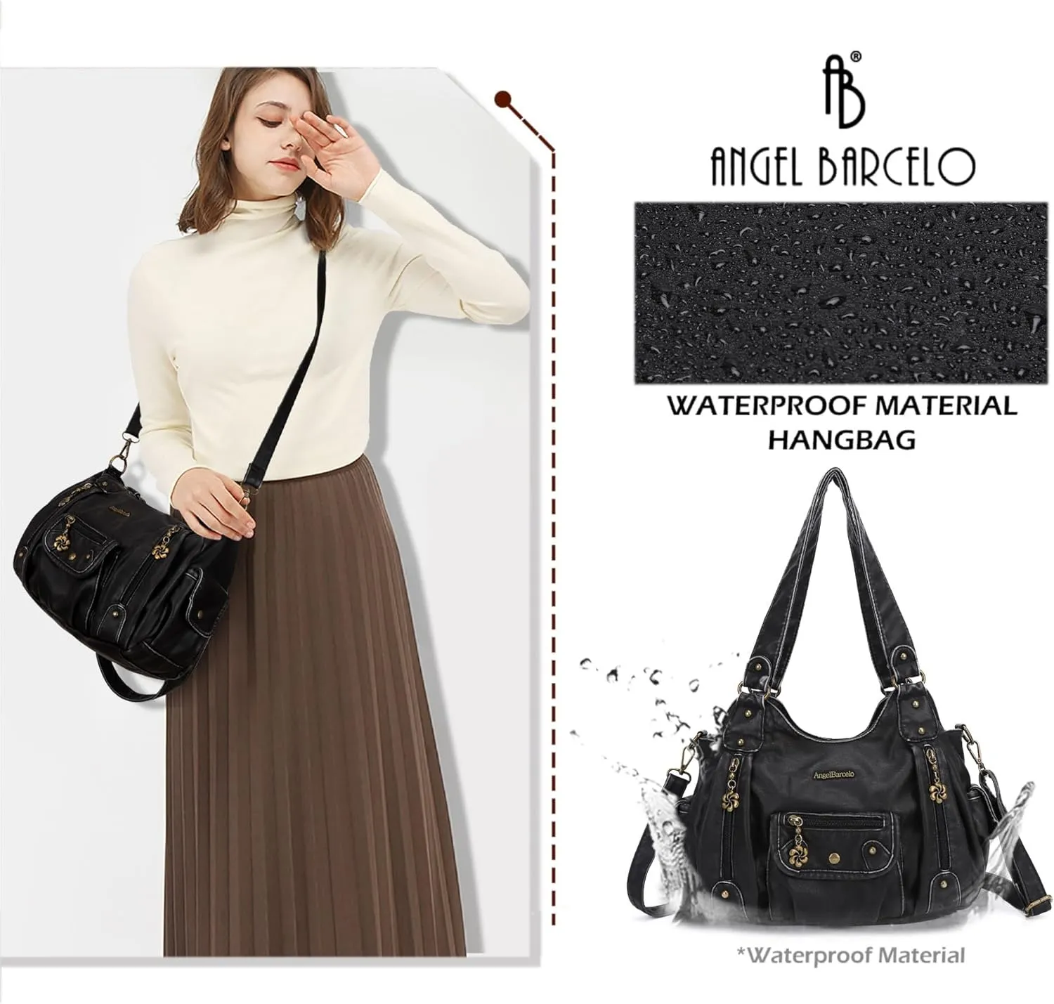 Angel Barcelo Womens Purses and Handbags PU Leather Shoulder Bag Fashion Hobo Bags for Girls