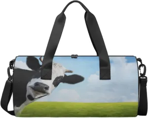Animal Cow Sports Gym Bag Sky Lawn Shoulder Travel Bag for Men Women Swim Sports Camping Weekend Overnight Tote Bag Lightweight Easy