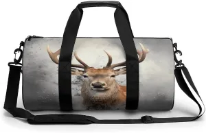 Animal Deer Cylindrical Gym Bag Travel Duffel Bag with Dry Wet Separated Pocket for Men And Women Overnight Bag Weekender Bag Training Handbag Yoga Bag