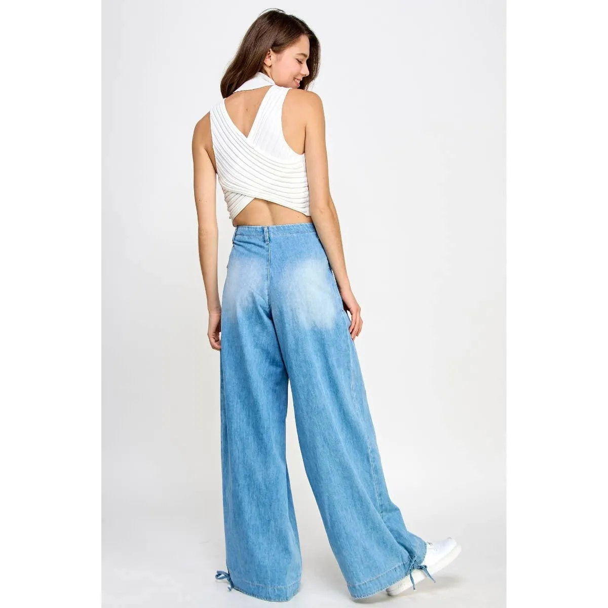 Ankle Drawstring Denim Pants