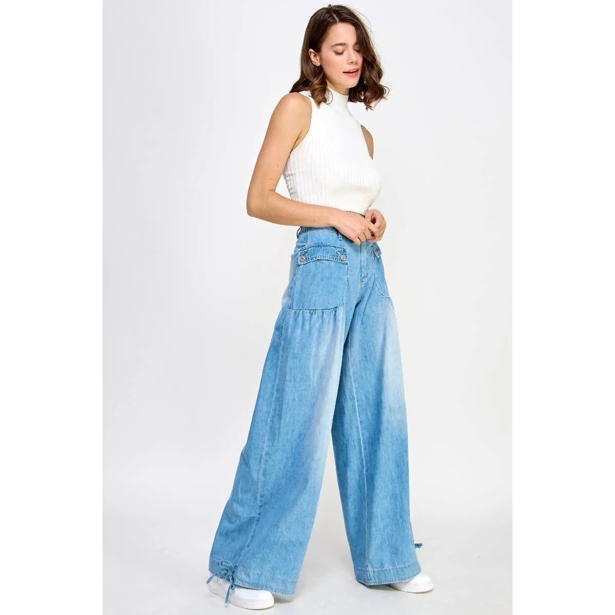 Ankle Drawstring Denim Pants