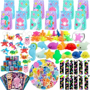 ANPHILE Under Sea Party Favors, 134 Pcs Ocean Birthday Party Supplies - Ocean Animal Toys, Scratch Art Set, Grow In Water Animals for Under Sea Party Decorations, Goodie Bag Stuffers