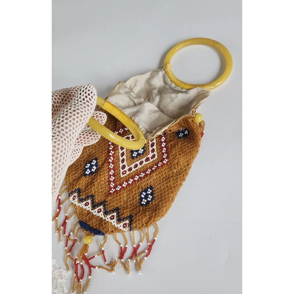 Antique Native American Beaded Bag Nineteenth Century Glass Round Handles