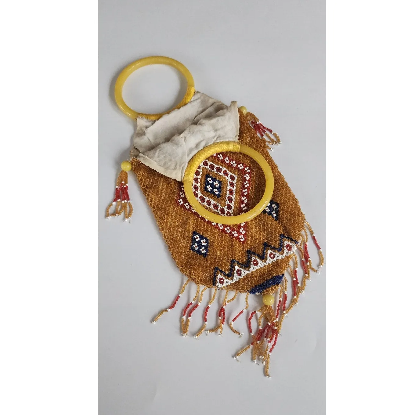 Antique Native American Beaded Bag Nineteenth Century Glass Round Handles