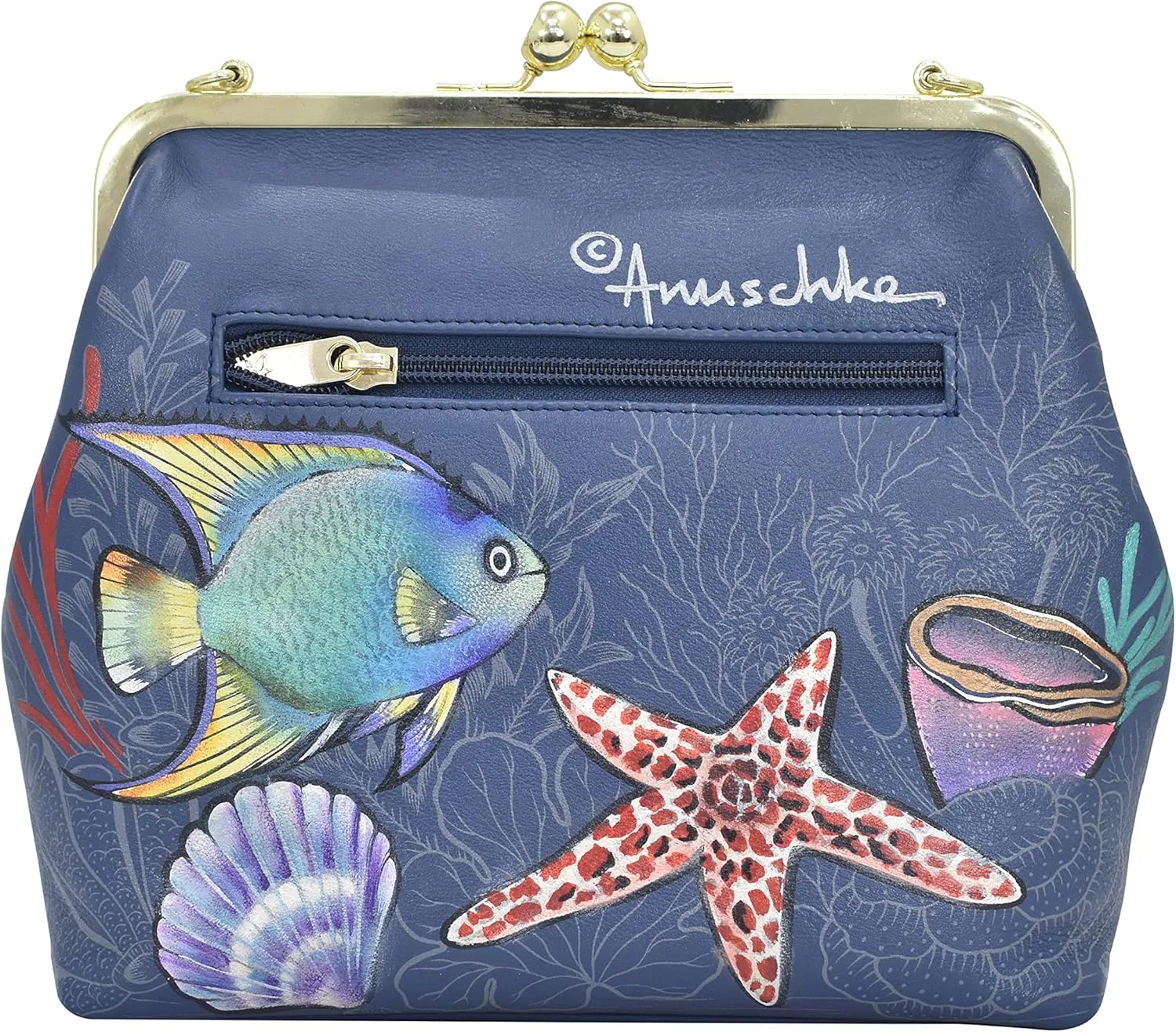 Anuschka Women’s Hand Painted Genuine Painted Leather Medium Frame Crossbody