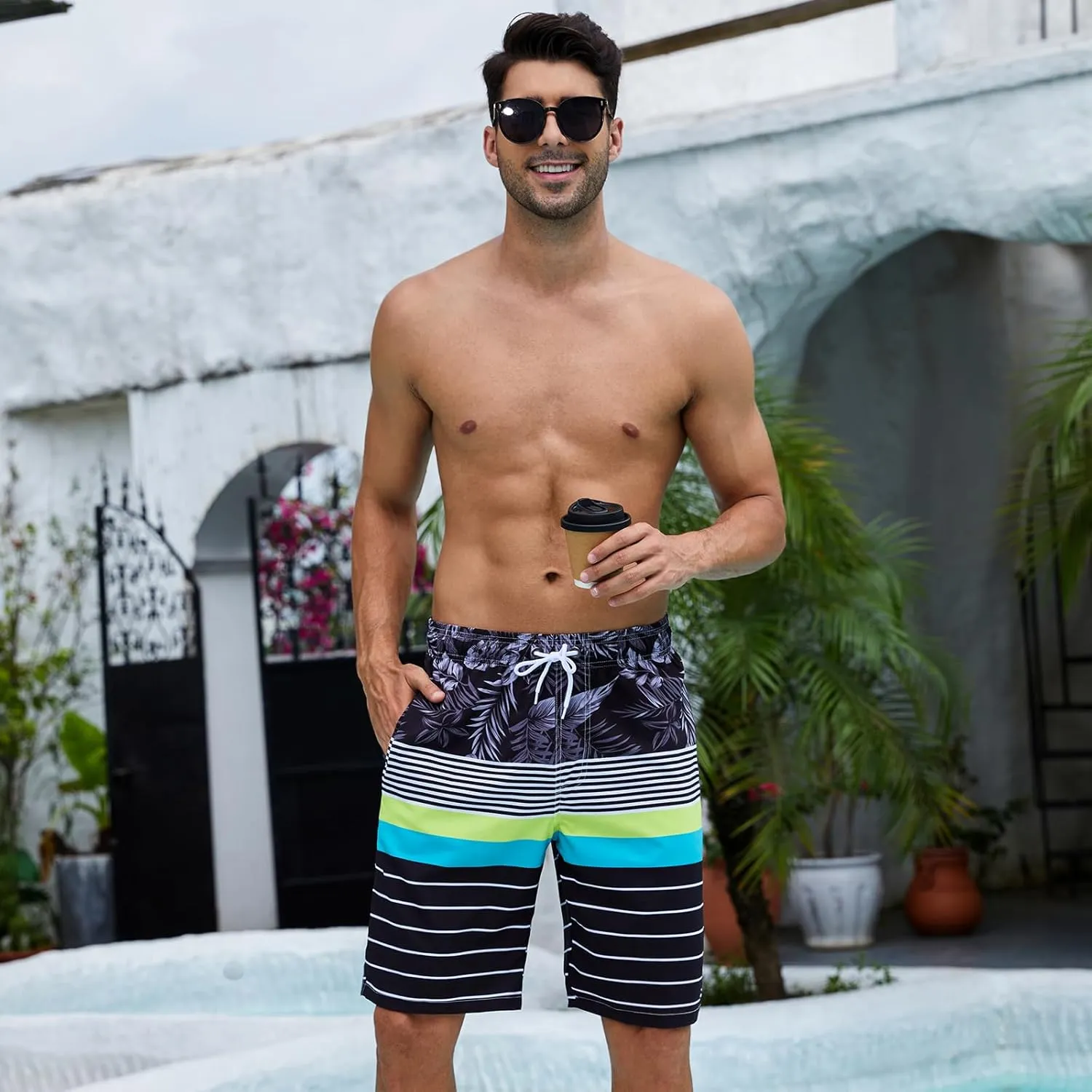 Arcweg Mens Swim Trunks with Compression Liner 9” Men Beach Board 2 in 1 Bathing Suit with Zipper Pockets, Quick Dry