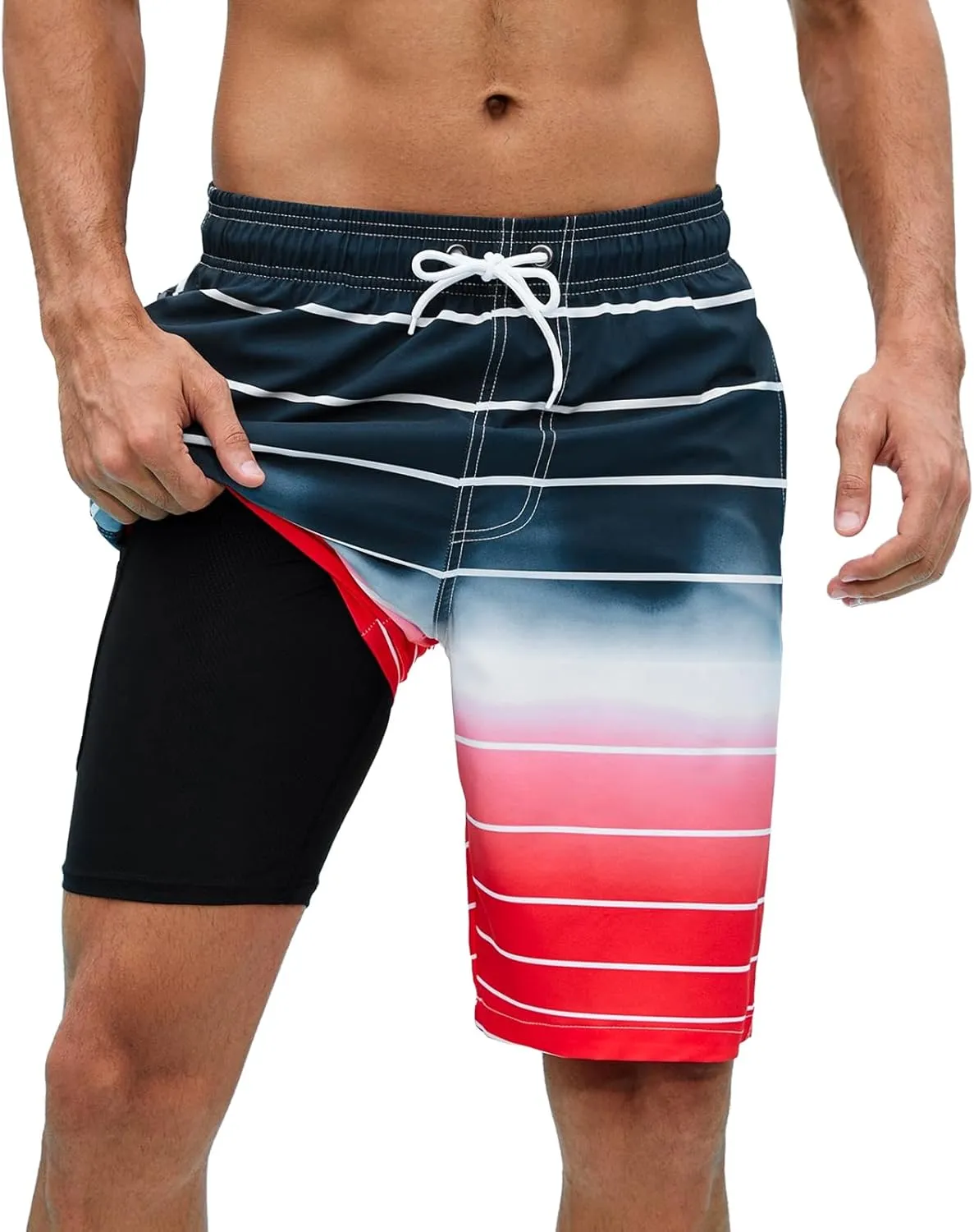 Arcweg Mens Swim Trunks with Compression Liner 9” Men Beach Board 2 in 1 Bathing Suit with Zipper Pockets, Quick Dry