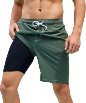 Arcweg Mens Swim Trunks with Compression Liner 9” Men Beach Board 2 in 1 Bathing Suit with Zipper Pockets, Quick Dry