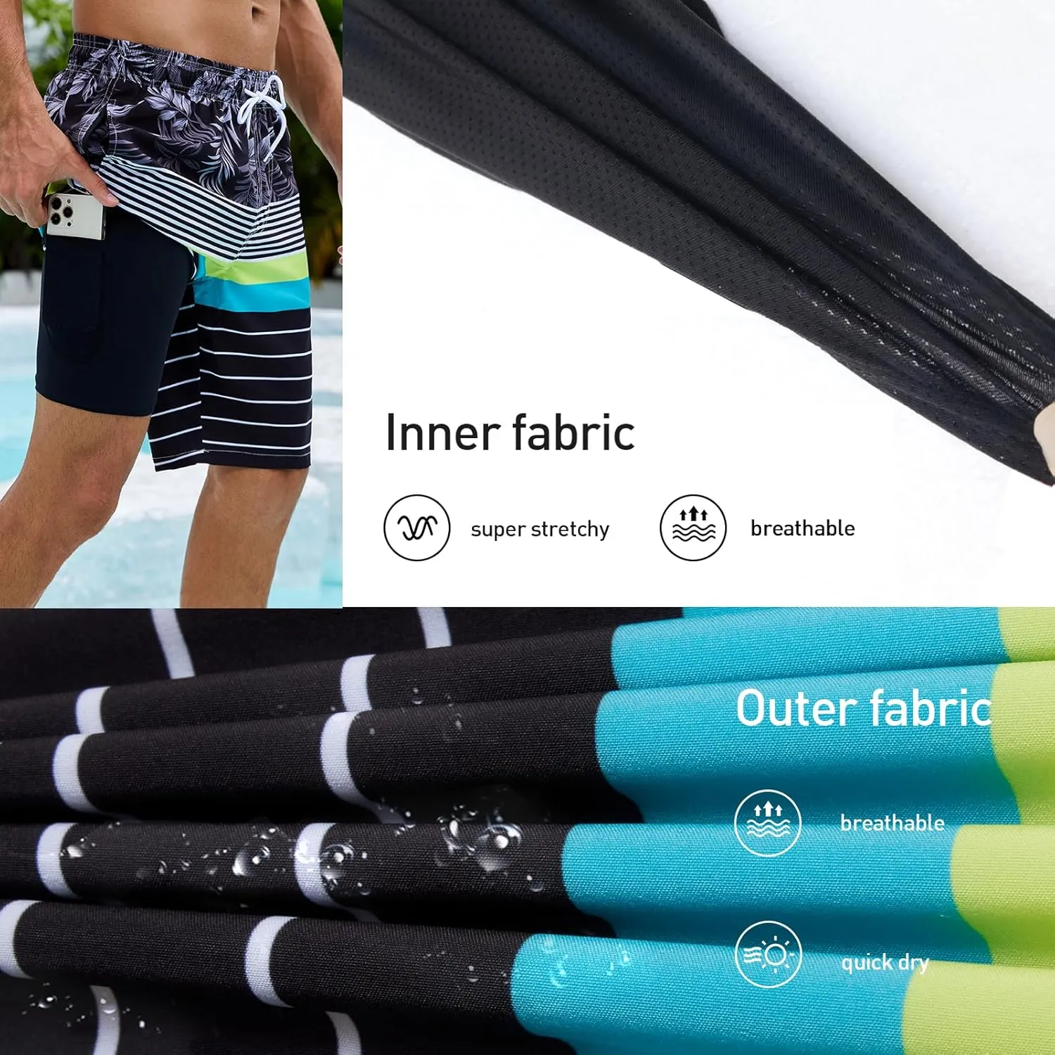 Arcweg Mens Swim Trunks with Compression Liner 9” Men Beach Board 2 in 1 Bathing Suit with Zipper Pockets, Quick Dry