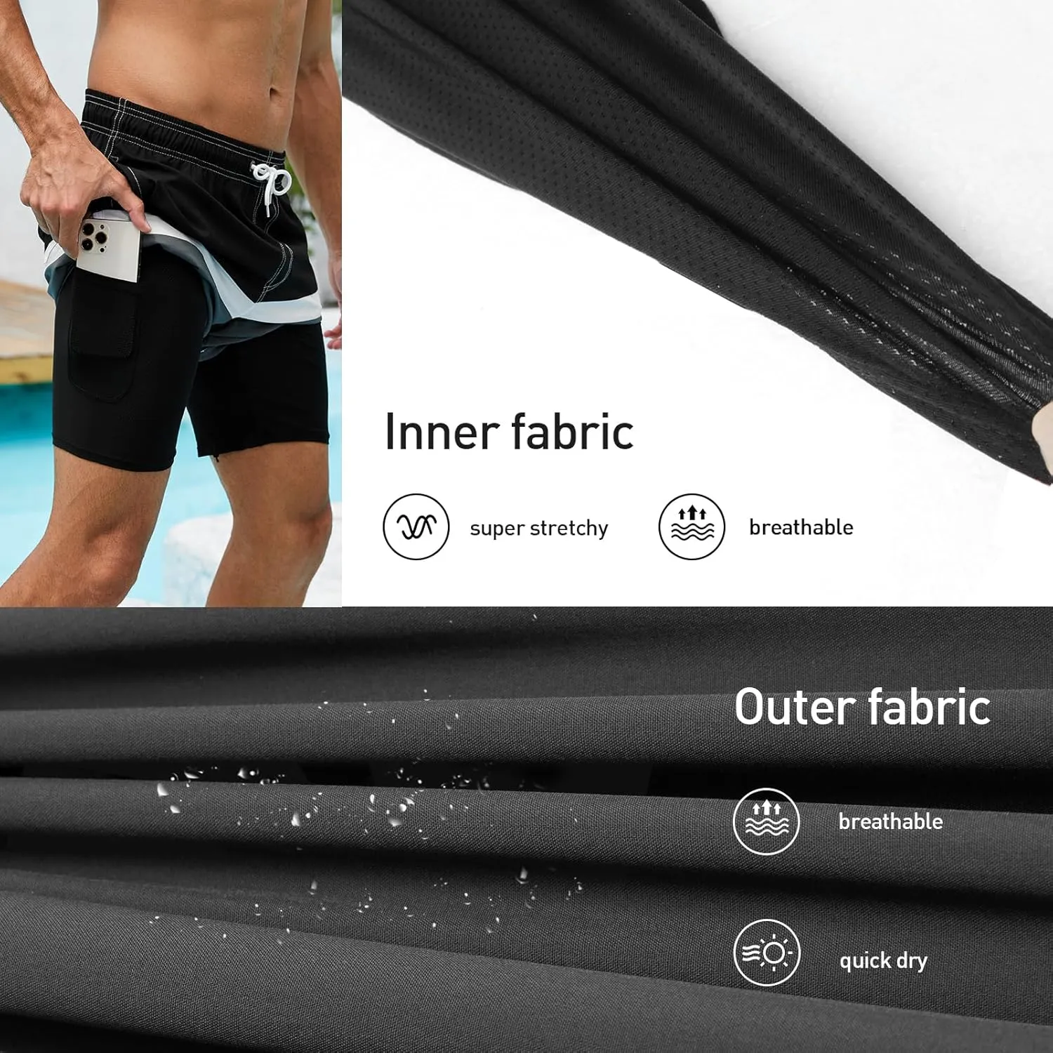 Arcweg Mens Swim Trunks with Compression Liner 9” Men Beach Board 2 in 1 Bathing Suit with Zipper Pockets, Quick Dry