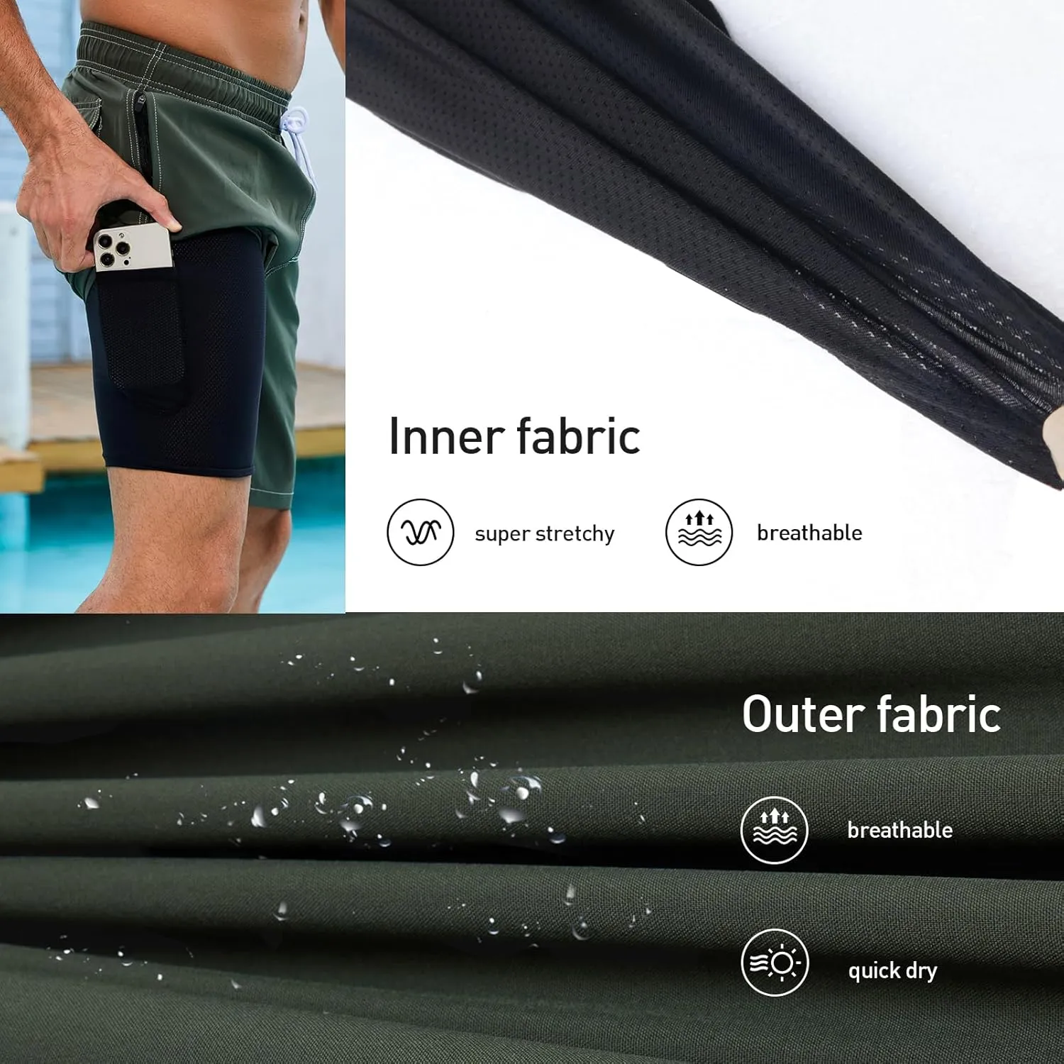 Arcweg Mens Swim Trunks with Compression Liner 9” Men Beach Board 2 in 1 Bathing Suit with Zipper Pockets, Quick Dry
