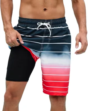 Arcweg Mens Swim Trunks with Compression Liner 9” Men Beach Board 2 in 1 Bathing Suit with Zipper Pockets, Quick Dry