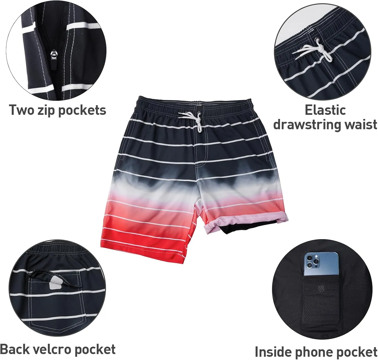 Arcweg Mens Swim Trunks with Compression Liner 9” Men Beach Board 2 in 1 Bathing Suit with Zipper Pockets, Quick Dry
