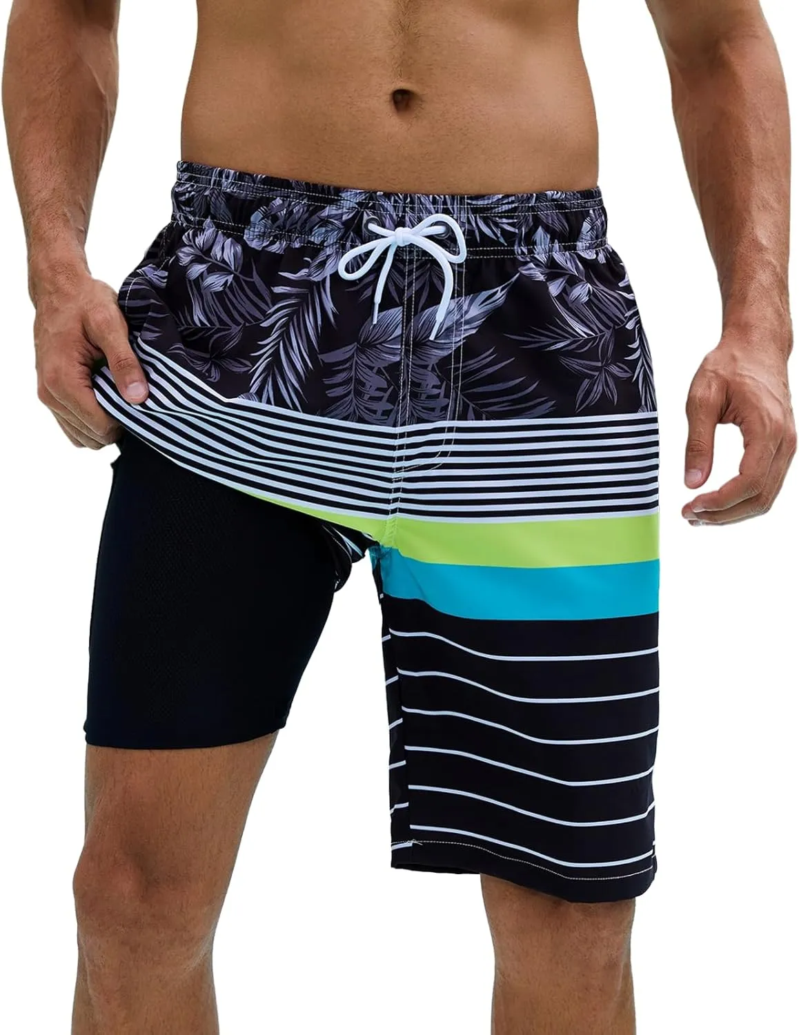 Arcweg Mens Swim Trunks with Compression Liner 9” Men Beach Board 2 in 1 Bathing Suit with Zipper Pockets, Quick Dry