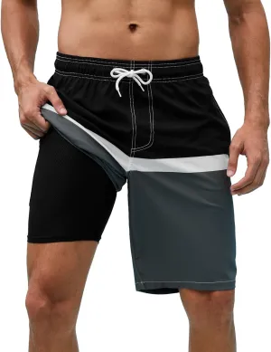 Arcweg Mens Swim Trunks with Compression Liner 9” Men Beach Board 2 in 1 Bathing Suit with Zipper Pockets, Quick Dry