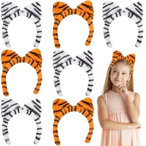 ArtCreativity Plush Tiger Ears, Set of 12, White and Orange, Hairband, Party Favors, Zoo Birthday Party Supplies, Animal Party Photo Booth Props, Tiger Costume Accessories for Kids