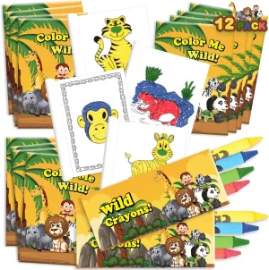 ArtCreativity Zoo Animal Mini Coloring Book Kit (12 Sets) Each Set Includes 1 Small Color Book and 4 Crayons- Zoo Theme Party Favors, Sleepover Party Supplies, Coloring Activity for Boys & Girls