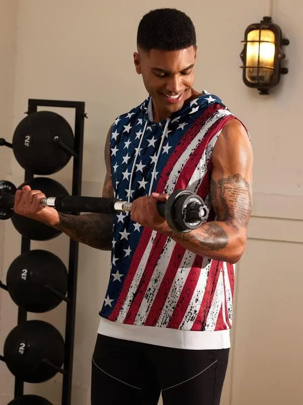 Arvilhill Men's 4th of July Hooded Tank Tops American Flag Sleeveless Shirts Patriotic Muscle Cutoff Shirt (S-XXL)