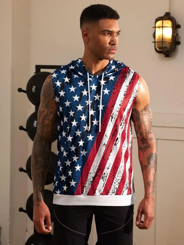 Arvilhill Men's 4th of July Hooded Tank Tops American Flag Sleeveless Shirts Patriotic Muscle Cutoff Shirt (S-XXL)
