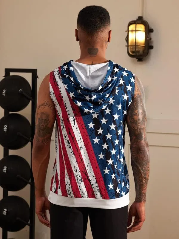 Arvilhill Men's 4th of July Hooded Tank Tops American Flag Sleeveless Shirts Patriotic Muscle Cutoff Shirt (S-XXL)