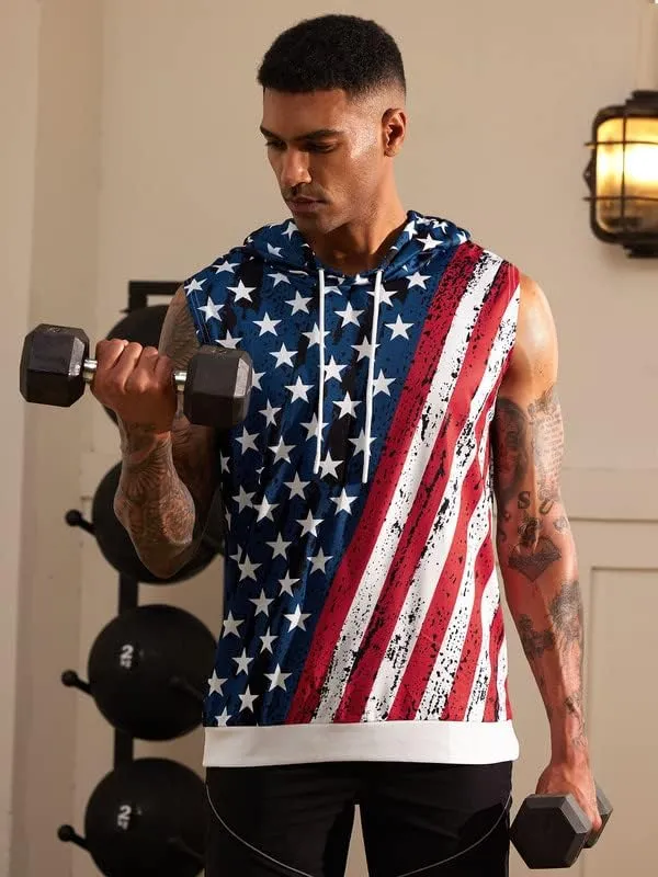 Arvilhill Men's 4th of July Hooded Tank Tops American Flag Sleeveless Shirts Patriotic Muscle Cutoff Shirt (S-XXL)