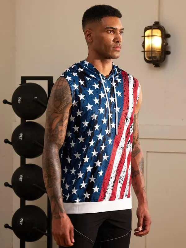 Arvilhill Men's 4th of July Hooded Tank Tops American Flag Sleeveless Shirts Patriotic Muscle Cutoff Shirt (S-XXL)