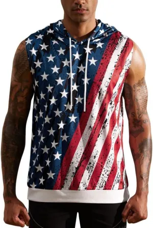 Arvilhill Men's 4th of July Hooded Tank Tops American Flag Sleeveless Shirts Patriotic Muscle Cutoff Shirt (S-XXL)
