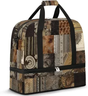 Assorted Pattern Tiles Travel Duffel Bag, Travel Essentials, Gym Bag for Women, Weekender Overnight Bag With Shoes Compartment, Carry On Bags for Airplanes