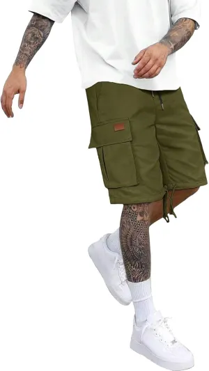 Athletic Cargo Shorts for Men Drawstring Wide Leg Casual Summer Short Fashion Outdoor Vacation Beach Workout Pants