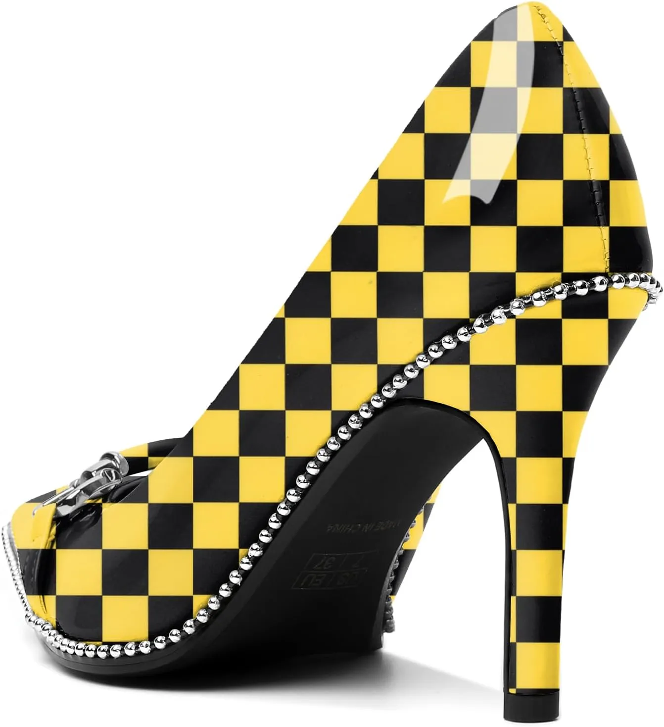 AUMOTED Women Beaded Pumps Pointed Toe Buckle Bow High Heel Stilettos Slip On 3.5 Inch Dress Shoes Office Party Patent Leather US Size 5-13