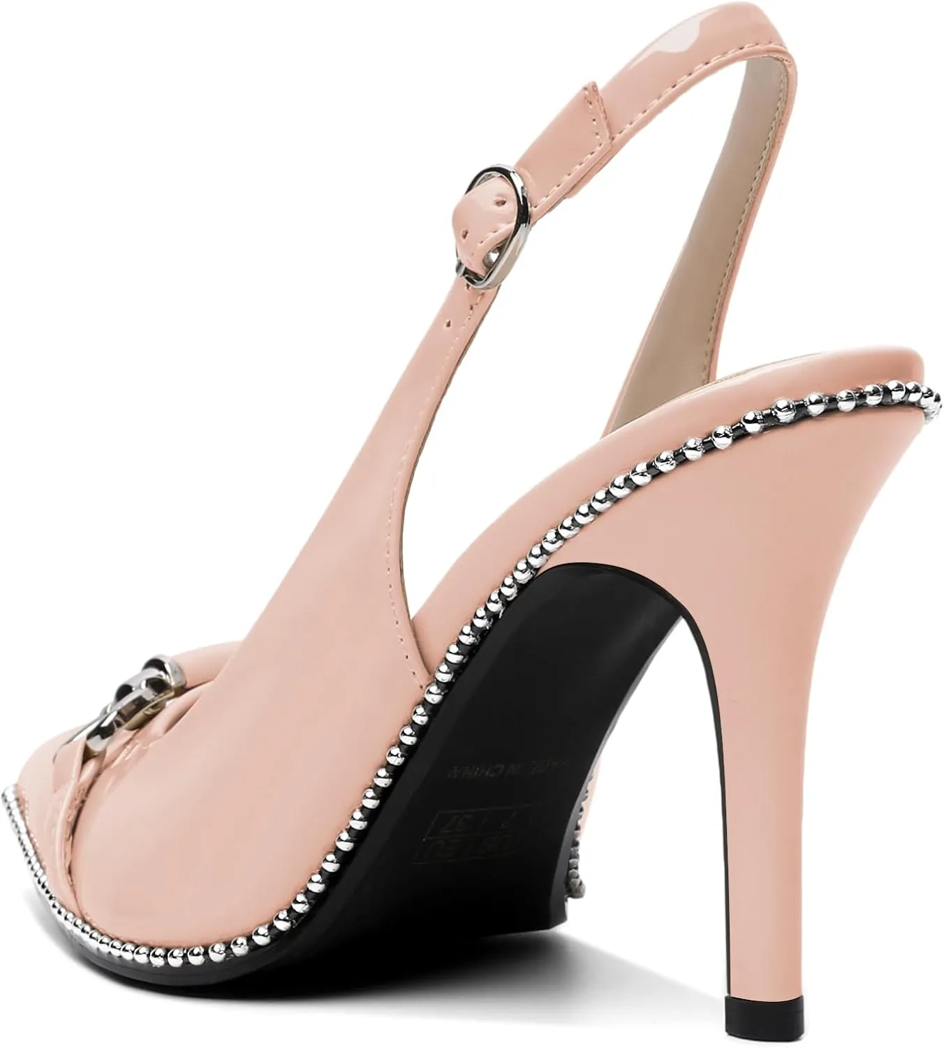 AUMOTED Women Beaded Pumps Slingback High Heel Stilettos Pointed Toe Shoes Slip On 3.5 Inch Ankle Strap Adjustable Patent Leather US Size 5-13