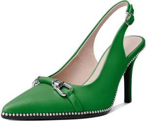 AUMOTED Women Beaded Pumps Slingback High Heel Stilettos Pointed Toe Shoes Slip On 3.5 Inch Ankle Strap Adjustable Patent Leather US Size 5-13