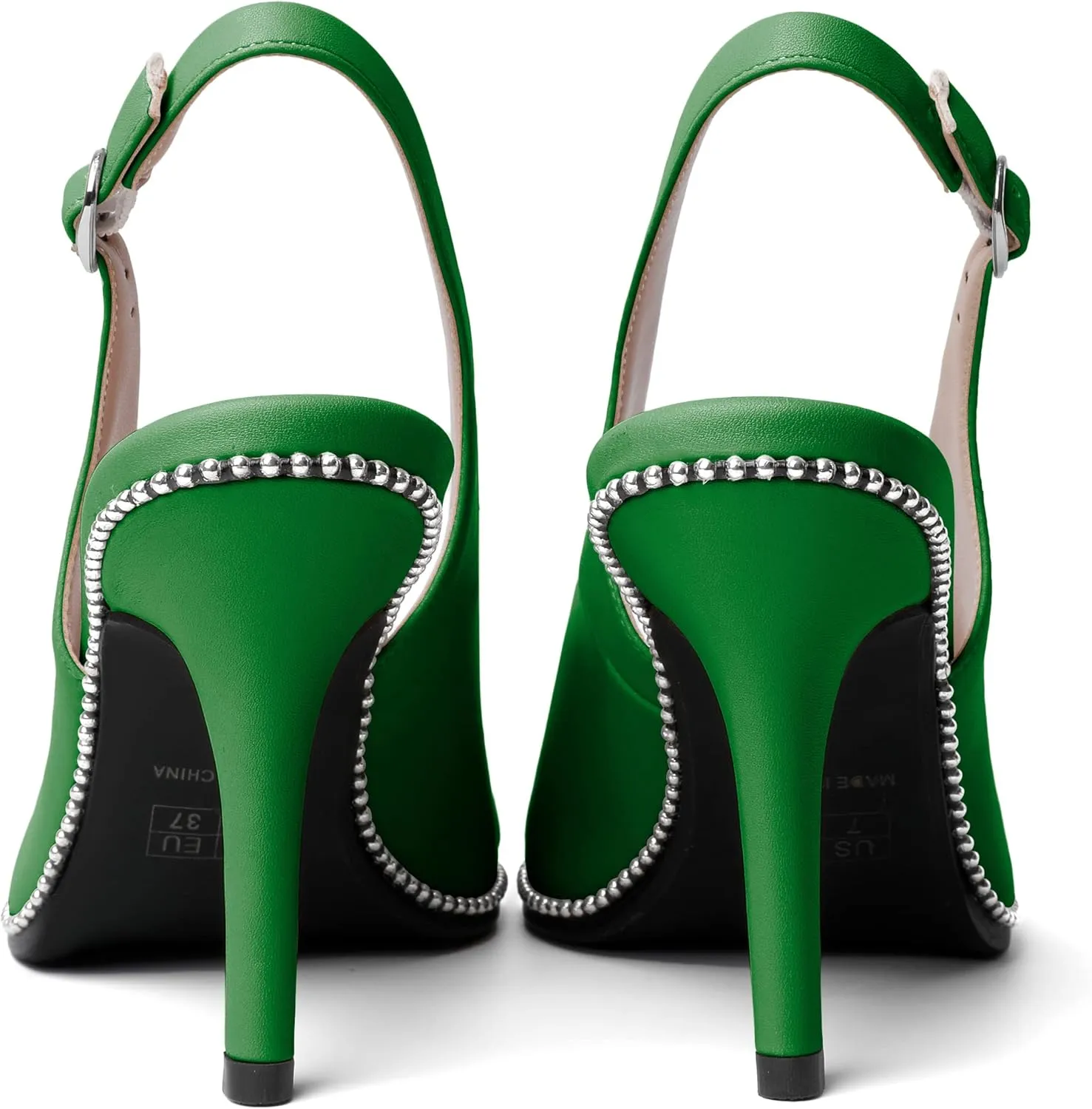 AUMOTED Women Beaded Pumps Slingback High Heel Stilettos Pointed Toe Shoes Slip On 3.5 Inch Ankle Strap Adjustable Patent Leather US Size 5-13