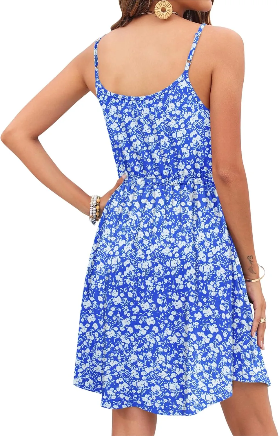 AUSELILY Womens Summer Dresses 2025 Adjustable Spaghetti Strap Sundress Drawstring Waist Beach Cover Ups with Pockets
