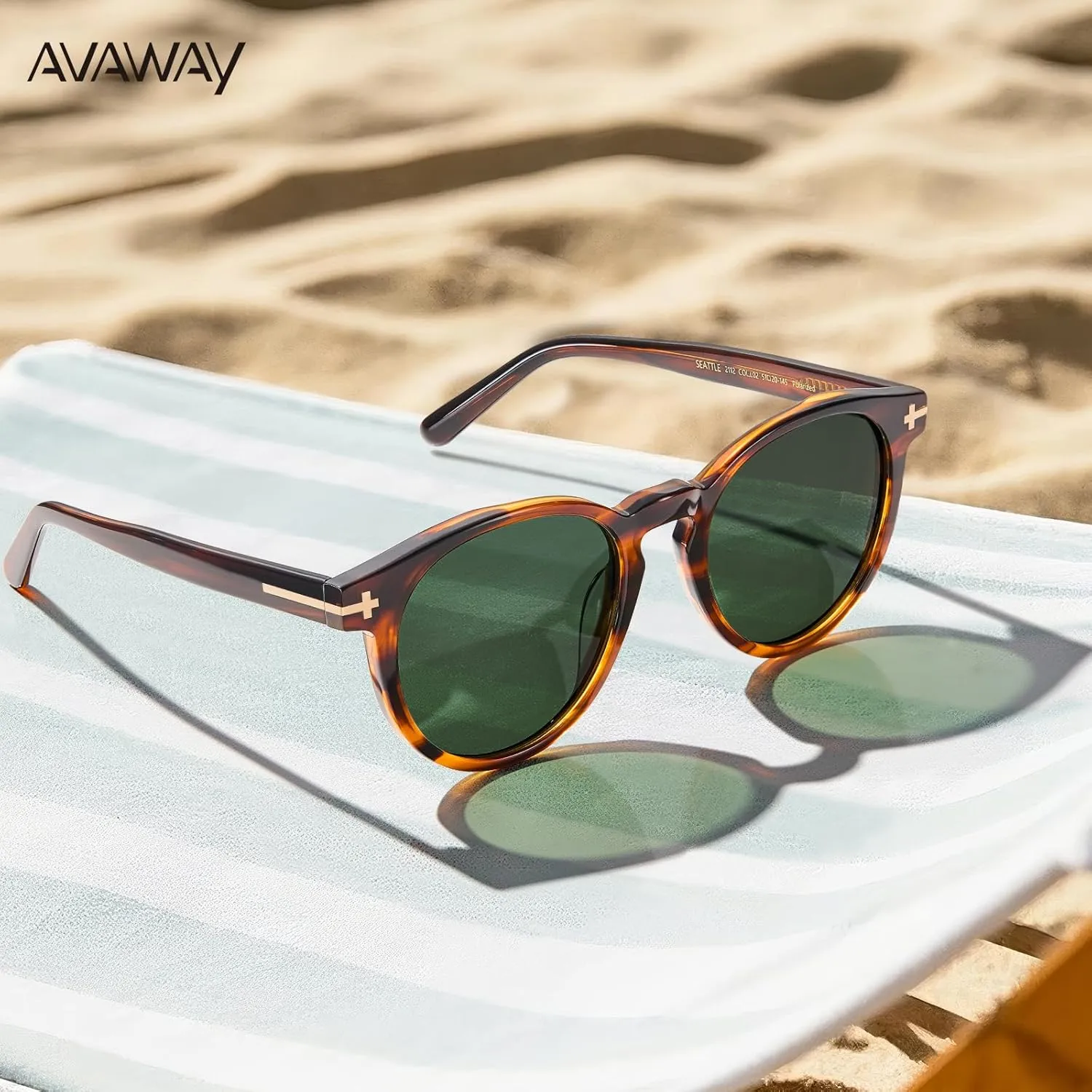 AVAWAY Polarized Sunglasses for Men Round UV Protection, Retro Hand-crafted Frame Gold Filigree Sunnies