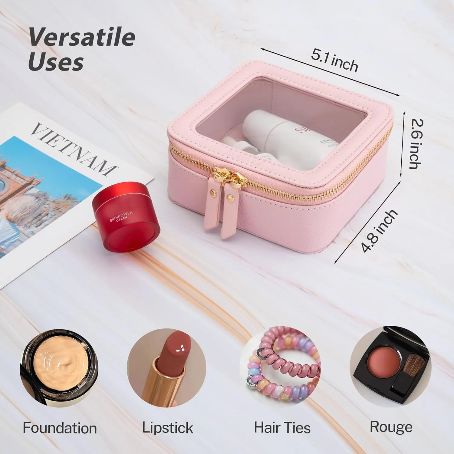 Aveniee Clear Makeup Bag Small, Mini Cosmetic Bags Travel Toiletry Bag, TSA Approved Clear Makeup Case Pouch with Zipper, Car Organizer Essentials for Women Men(Pink)