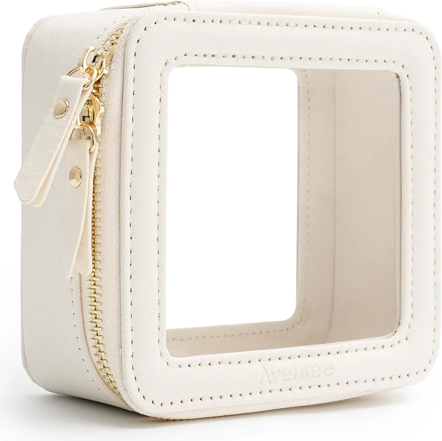 Aveniee Mini Clear Makeup Bag, Small Travel Toiletry Case Organizer, TSA Approved Cosmetic Pouch with Zipper, Cute Car Essentials for Women Men(White)