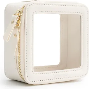 Aveniee Mini Clear Makeup Bag, Small Travel Toiletry Case Organizer, TSA Approved Cosmetic Pouch with Zipper, Cute Car Essentials for Women Men(White)