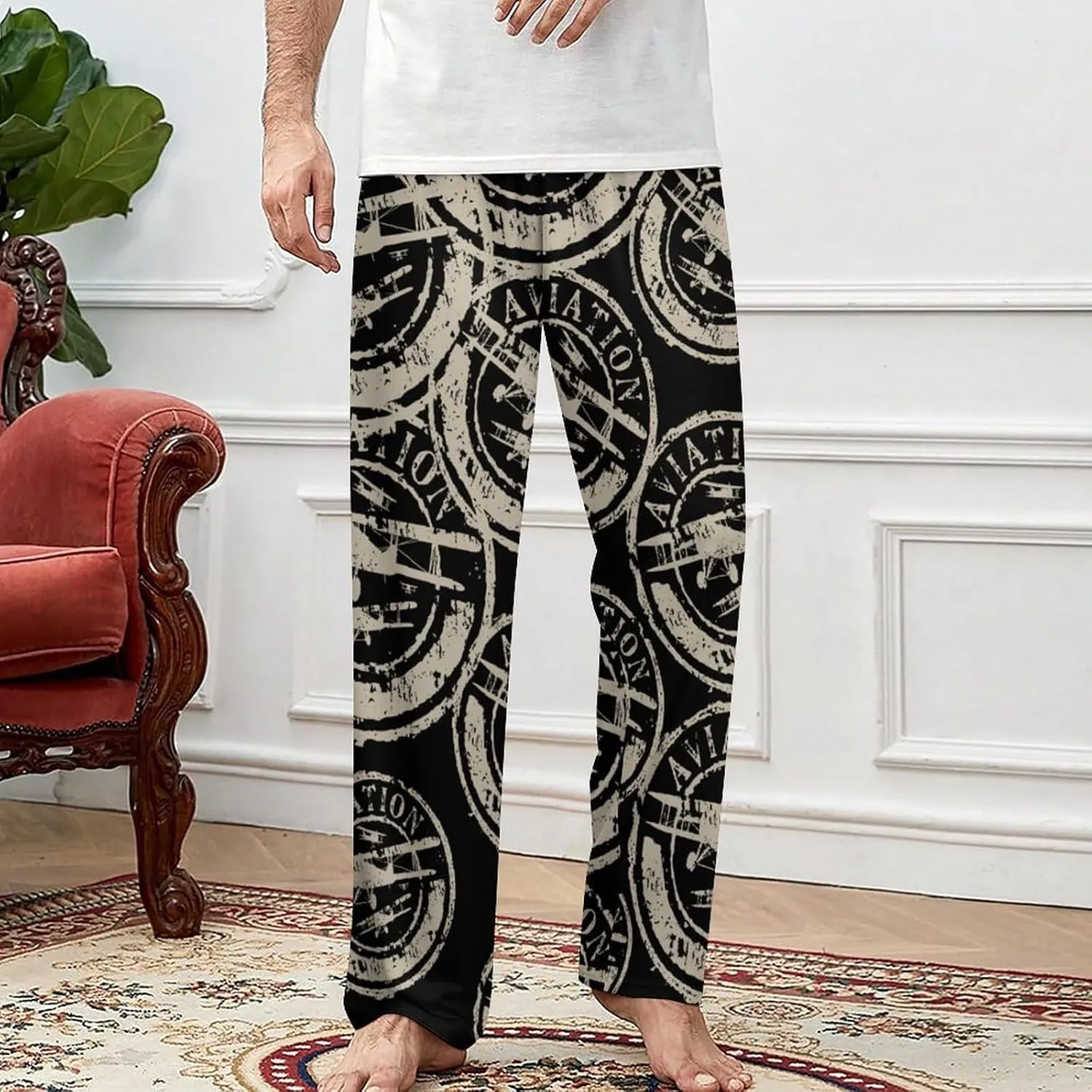 Aviation And Airplane Mens Pajamas Pants Women Sleepwear Lounge Pant with Pockets