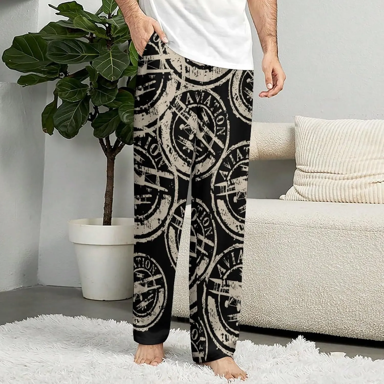 Aviation And Airplane Mens Pajamas Pants Women Sleepwear Lounge Pant with Pockets