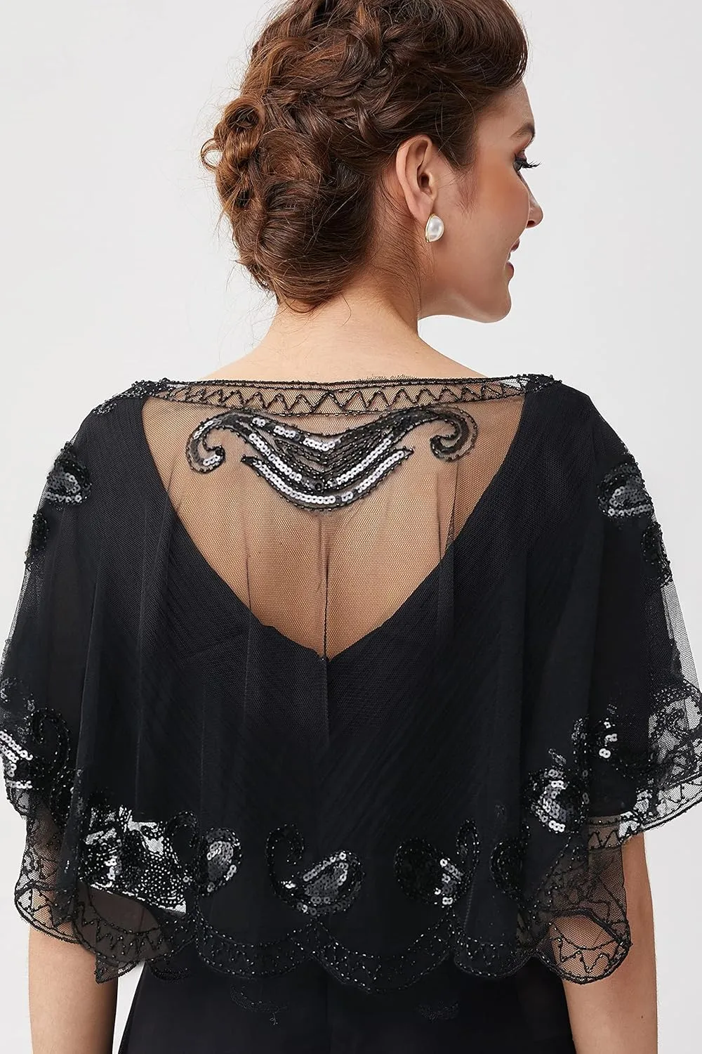 BABEYOND 1920s Shawl Wraps Sequin Beaded Evening Cape Bridal Shawl Bolero Flapper Cover Up