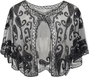 BABEYOND 1920s Shawl Wraps Sequin Beaded Evening Cape Bridal Shawl Bolero Flapper Cover Up