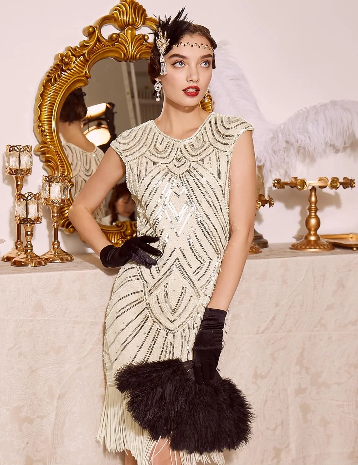 BABEYOND Women's Flapper Dresses 1920s Beaded Fringed Great Gatsby Dress