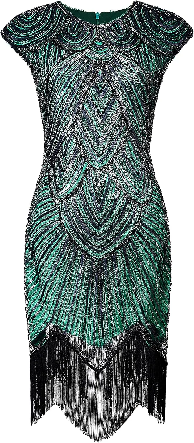BABEYOND Women's Flapper Dresses 1920s Beaded Fringed Great Gatsby Dress