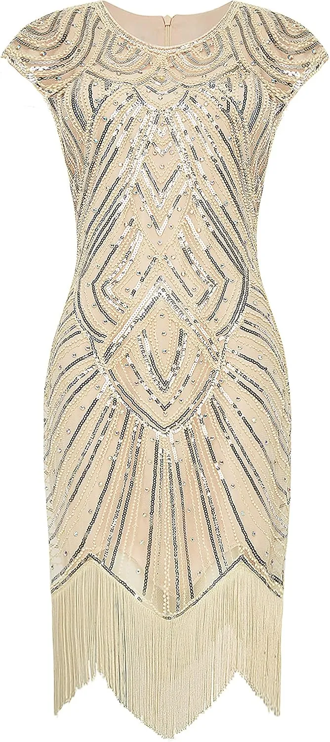 BABEYOND Women's Flapper Dresses 1920s Beaded Fringed Great Gatsby Dress