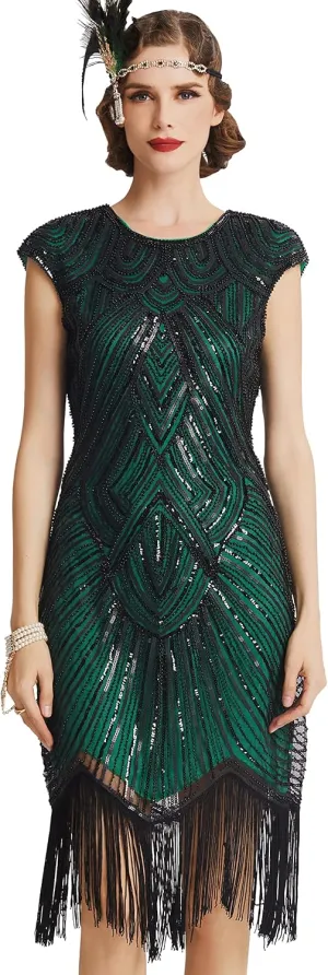 BABEYOND Women's Flapper Dresses 1920s Beaded Fringed Great Gatsby Dress